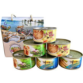 COMBO 06 cá đóng hộp -  2 Mắm Cá Linh Chưng + 2 Cá Linh Kho Mía + 2 Cá Mè Vinh Kho Lạt - Antesco - Đặc sản An Giang