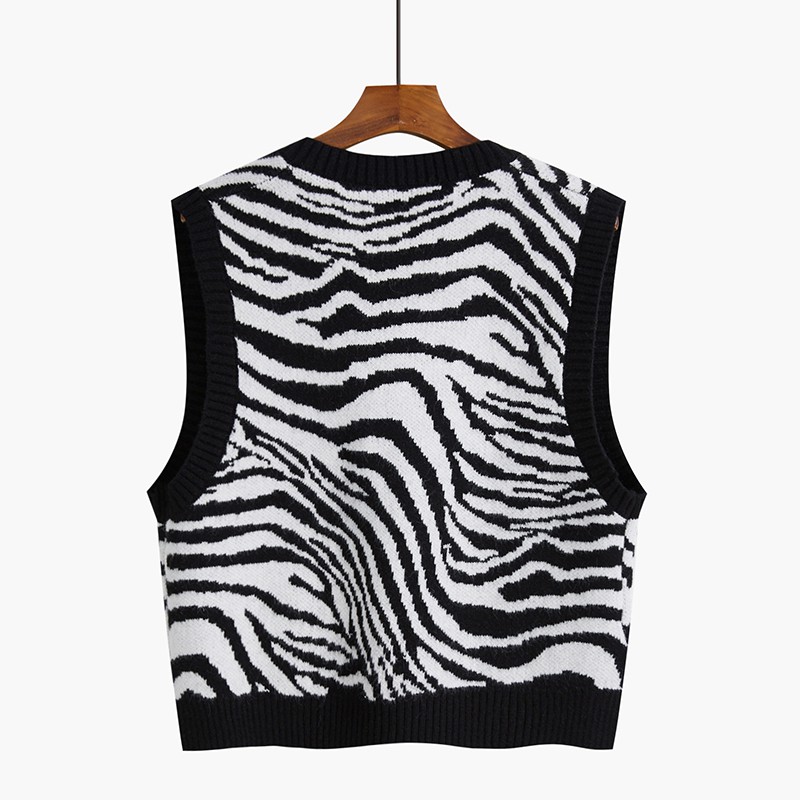 Áo Sweater Dệt Kim Không Tay Cổ Chữ V Họa Tiết Ngựa Vằn Cá Tính Cho Nữ | BigBuy360 - bigbuy360.vn