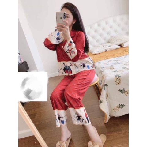 Đồ Bộ Pijama Lụa Tay dài  Lính Cao Cấp