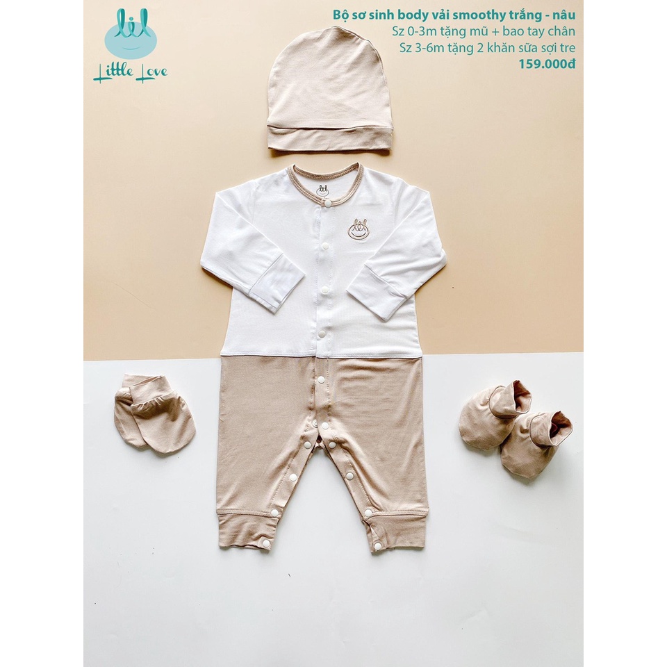 Body Dài Little Love Phối Trắng Size 0-3m, 3-6m Mẫu Mới Giá Rẻ | Minizon Kids