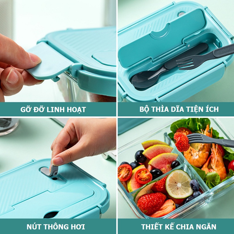 Bộ Hộp Cơm Thủy Tinh Cao Cấp Yeahcook Glass Lunch Box