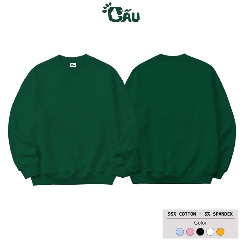 Áo sweater GẤU 194 vải nỉ thu đông co dãn, dày dặn mềm mịn form rộng phong cách Unisex full màu - Trơn SW
