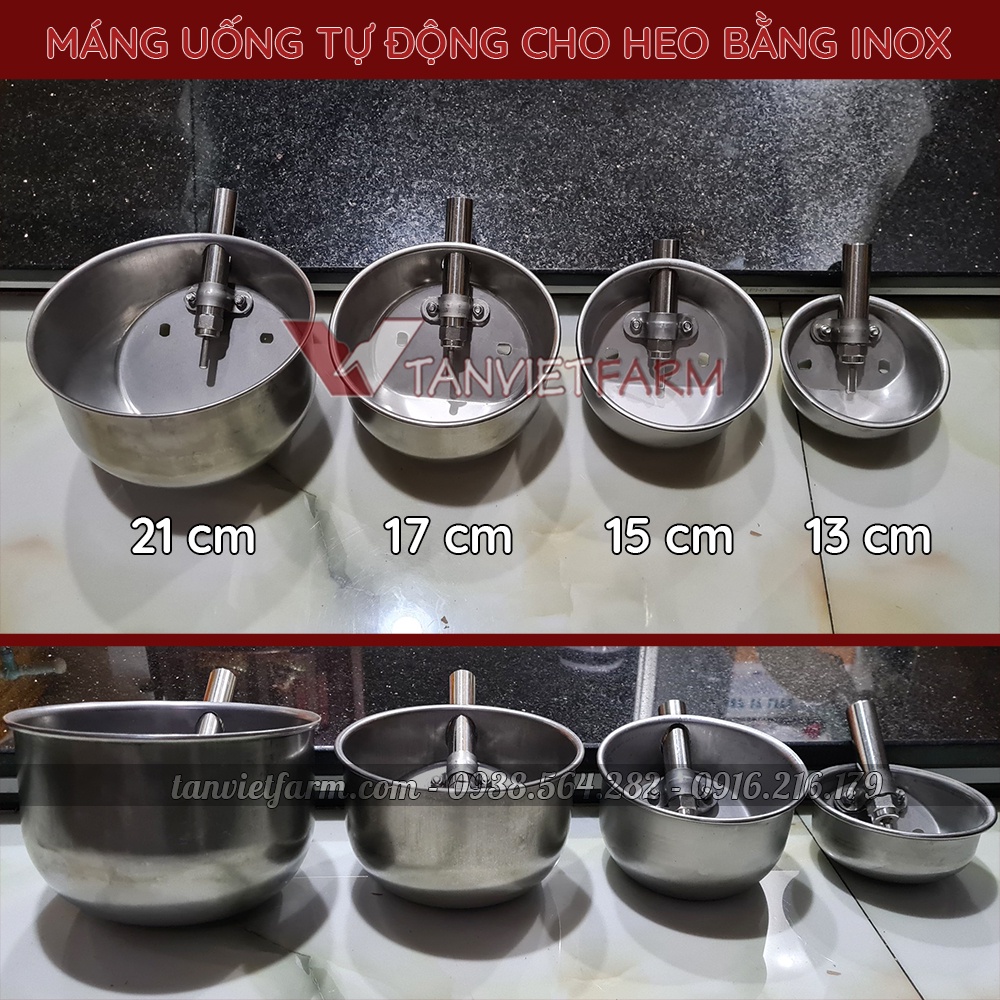 Máng uống tự động cho heo bằng inox size 13 cm/15 cm/ 17 cm/21 cm