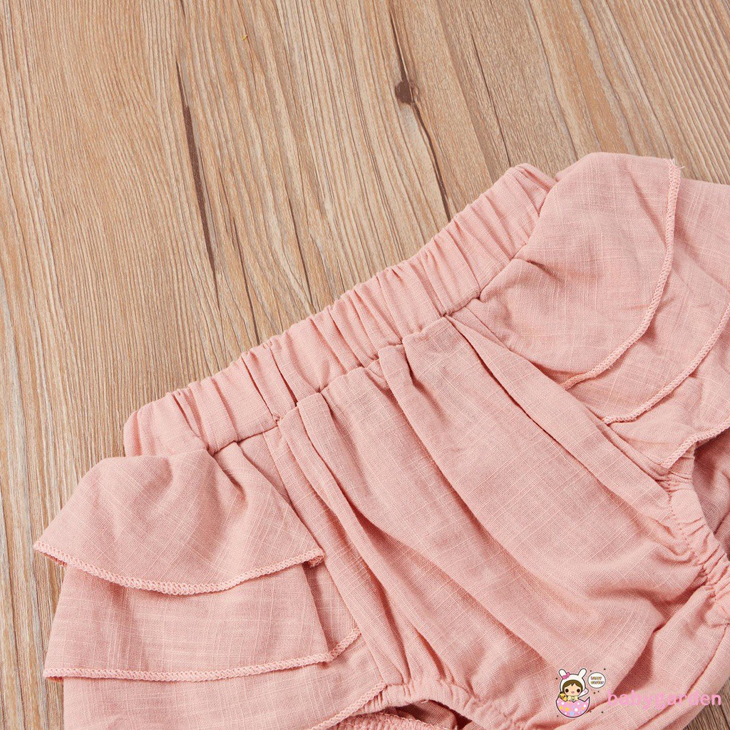 Bộ Áo Hai Dây Phối Quần Short Có Nút Màu Trơn Thời Trang Mùa Hè Cho Bé Gái