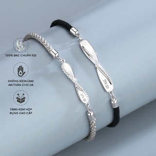 Lắc Tay Đôi Bạc Blue Peach Xoắn Viền Đá 2 Mặt Trắng LTD016