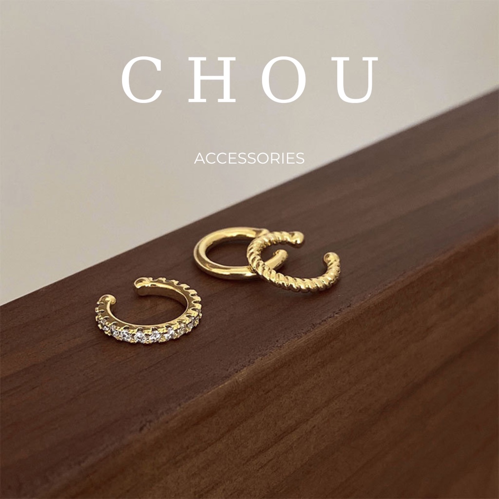 Set 3 Khuyên Kẹp Vành Tai Đính Đá | CHOU ACCESSORIES |