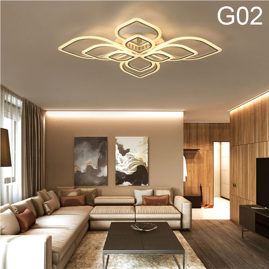 ĐÈN led ốp trần trang phòng khách-G02 đèn trang trí 8 cánh hình lá, có 3 chế độ sáng