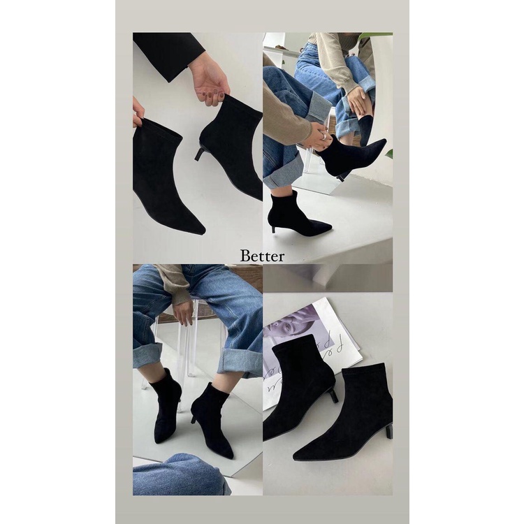 Boot mũi nhọn da lộn Better shoes, đường chỉ dọc giữa, đế cao 4cm - 251021003