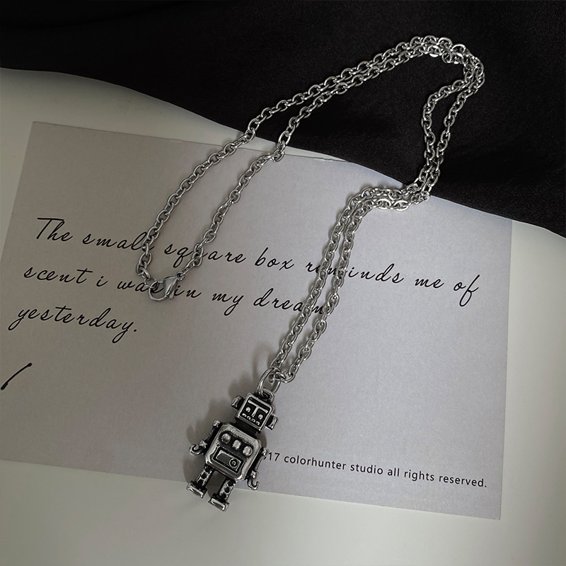 Vòng Cổ Kim Loại Mặt Hình Robot Cá Tính Thời Trang Phong Cách Hip Hop