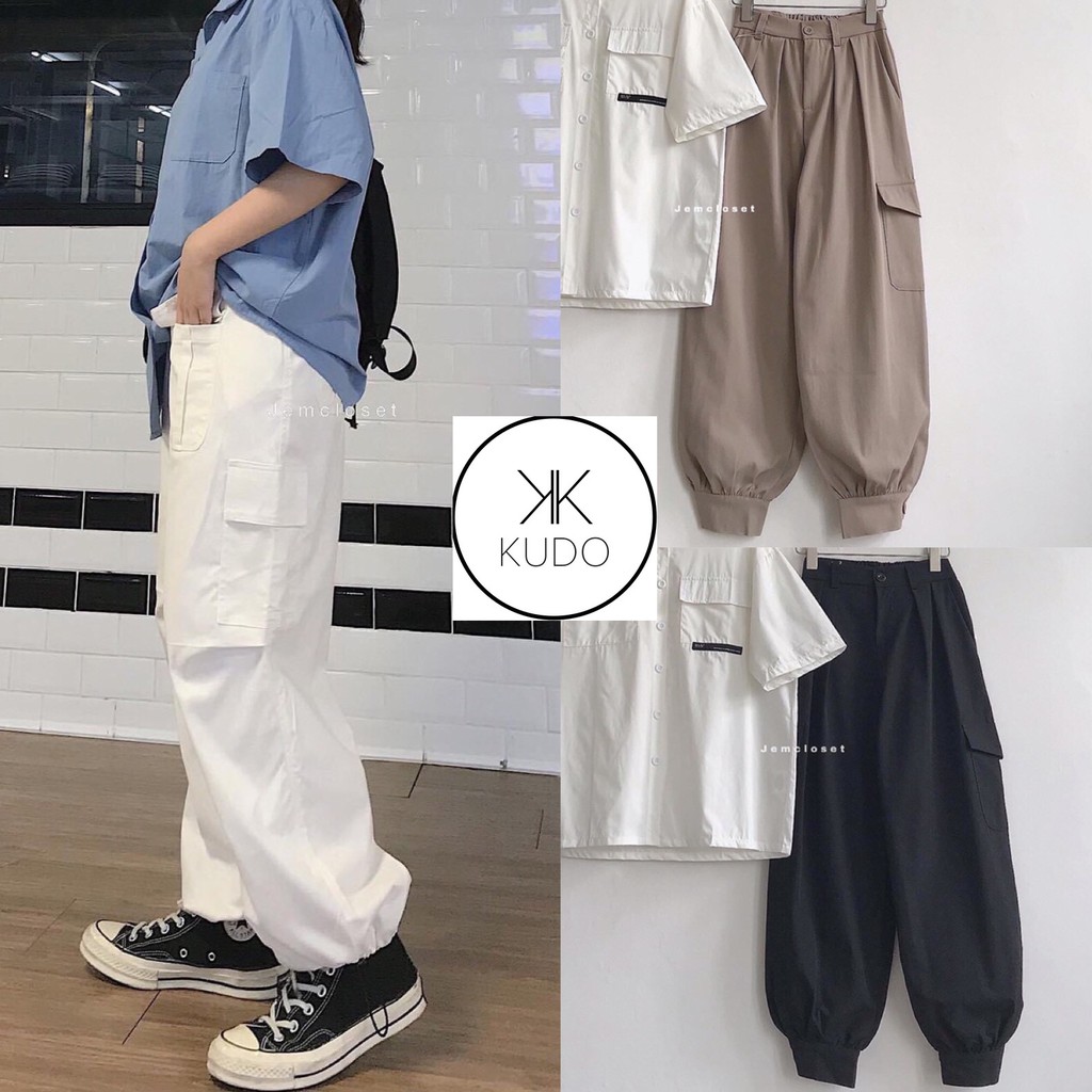 quần kaki fogger suông đen túi hộp ulzzang/ quần unisex jogger nam nữ túi hộp dây dù chất kaki