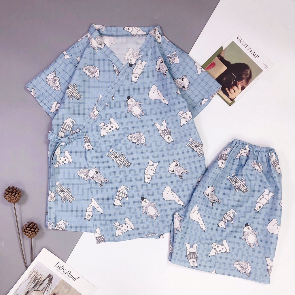 Bộ ngủ pijama yukata kimono HATIBO, set đồ mặc nhà chất kate mềm mịn