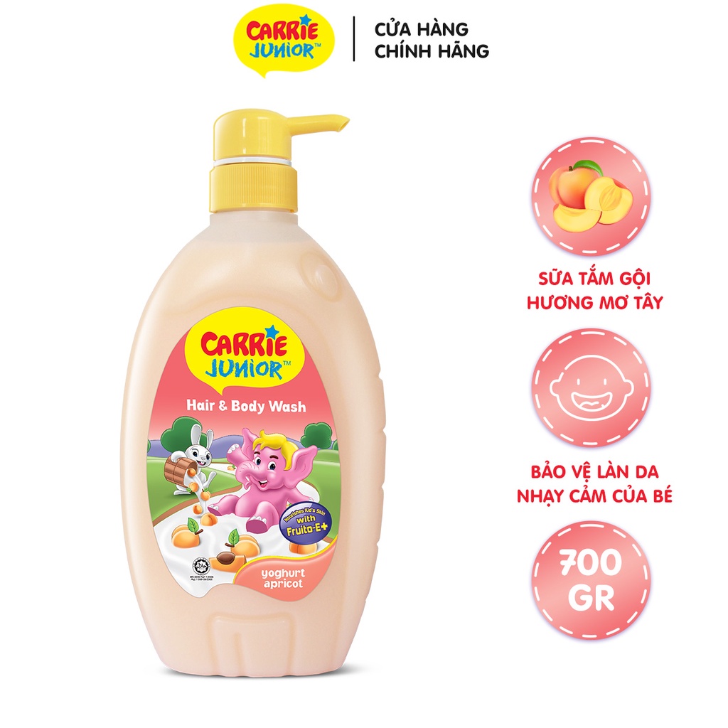 Chai Sữa Tắm Carrie Junior Yoghurt Hương Mơ Tây 700g + Voi Bông