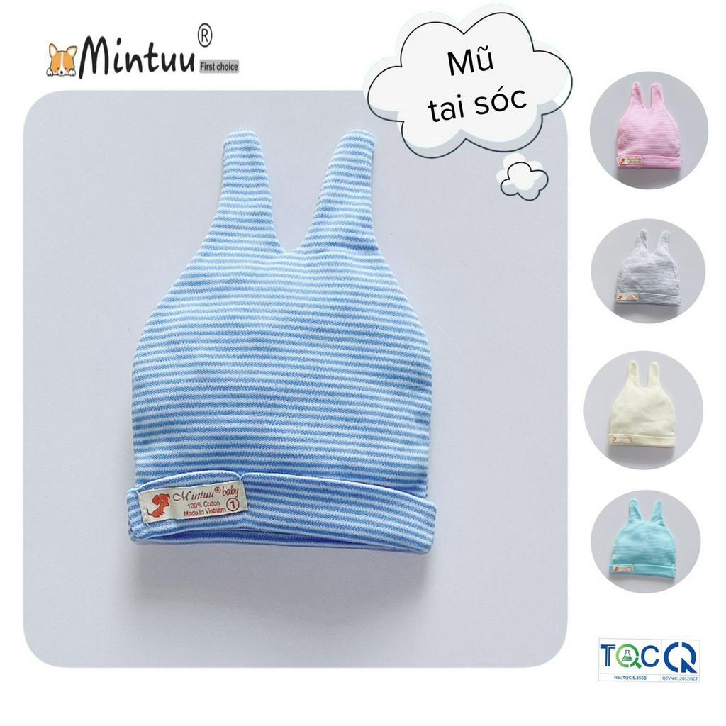 Set 3 Nón sơ sinh tai sóc sọc màu thương hiệu MINTUU