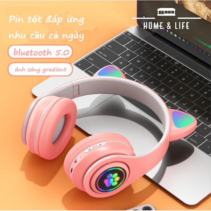 Tai nghe mèo bluetooth chụp tai STN-28 có đèn led, có micro chơi game. Headphone bluetooth tai thỏ dễ thương, học online