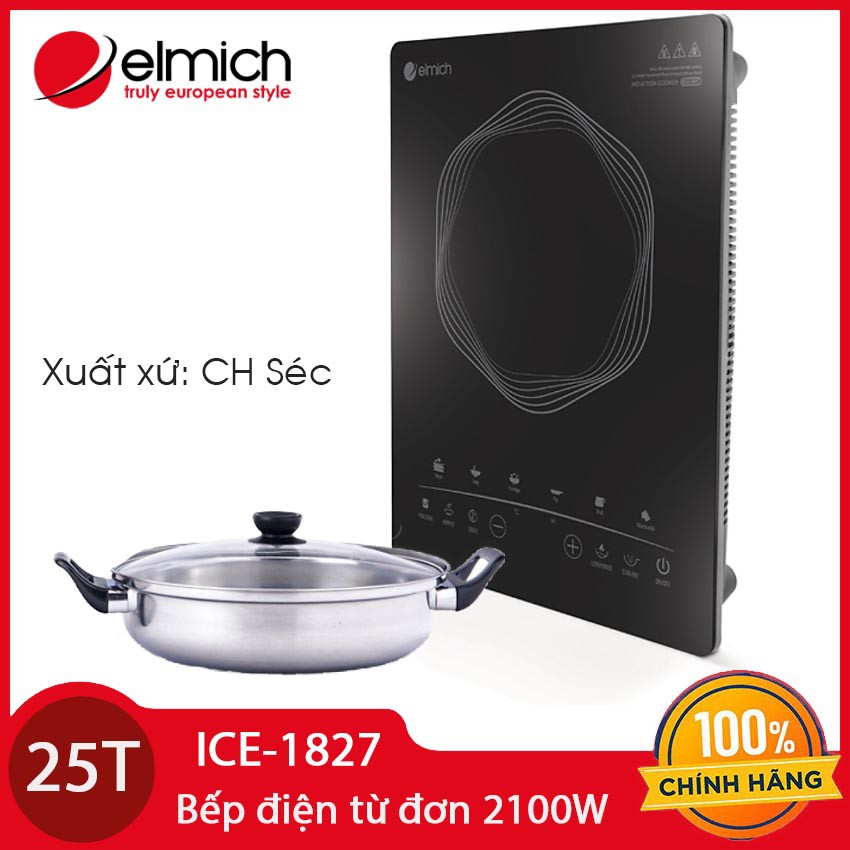 Bếp điện từ đơn Elmich ICE-1827 công suất 2100W xuất xứ CH Séc tặng kèm nồi lẩu 26cm - Bảo hành chính hãng 25 tháng