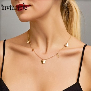 INS Style Metal Butterfly Stars Women Pendant Necklaces/ Fashion Gold Silver Color Clavicle Chain Necklaces Choker
