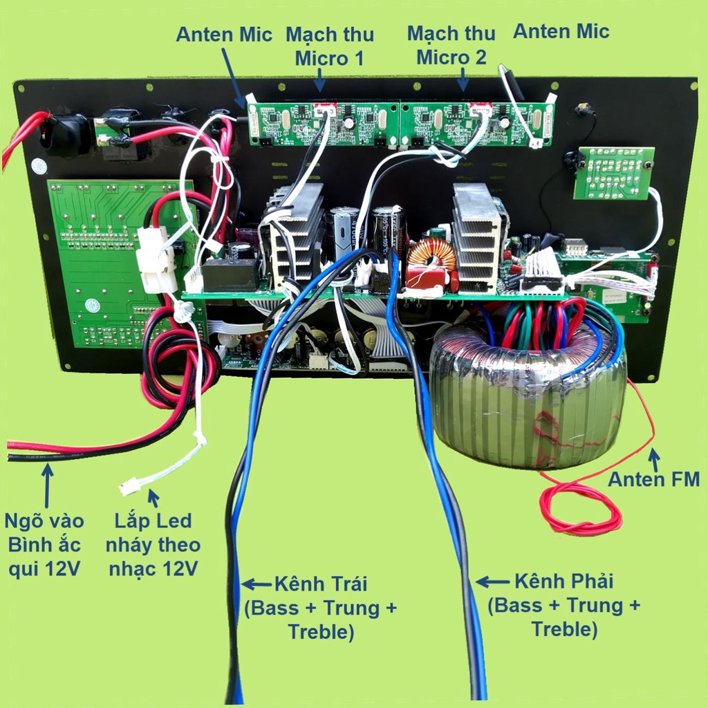 Mạch loa kéo 2 kênh 200W + 200W chống hú kèm Micro UHF pin 18650 chống hú Equalizer 5 Band loa kéo 4 tấc đôi, 5 tấc đôi