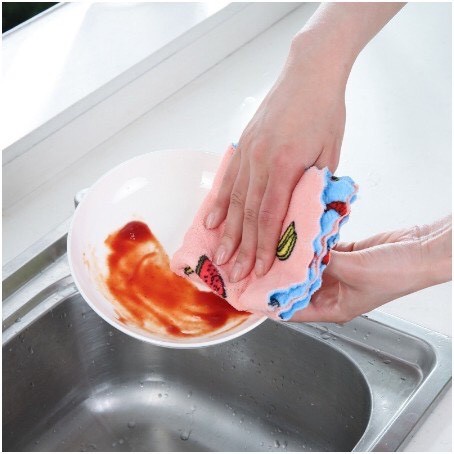 Khăn Lau Chén Đĩa Vải San Hô In Họa Tiết Hoạt Hình 25x25cm ( túi 10 cái)