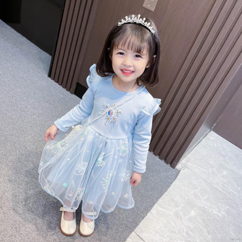 Đầm Công Chúa Tay Dài Phối Ren Cho Bé Gái Se7En