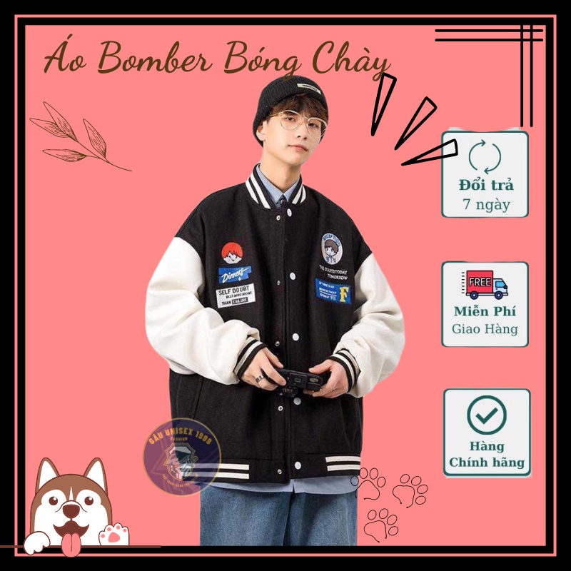 Áo Khoác Bomber Bóng Chày Thêu Hình Cậu Bé