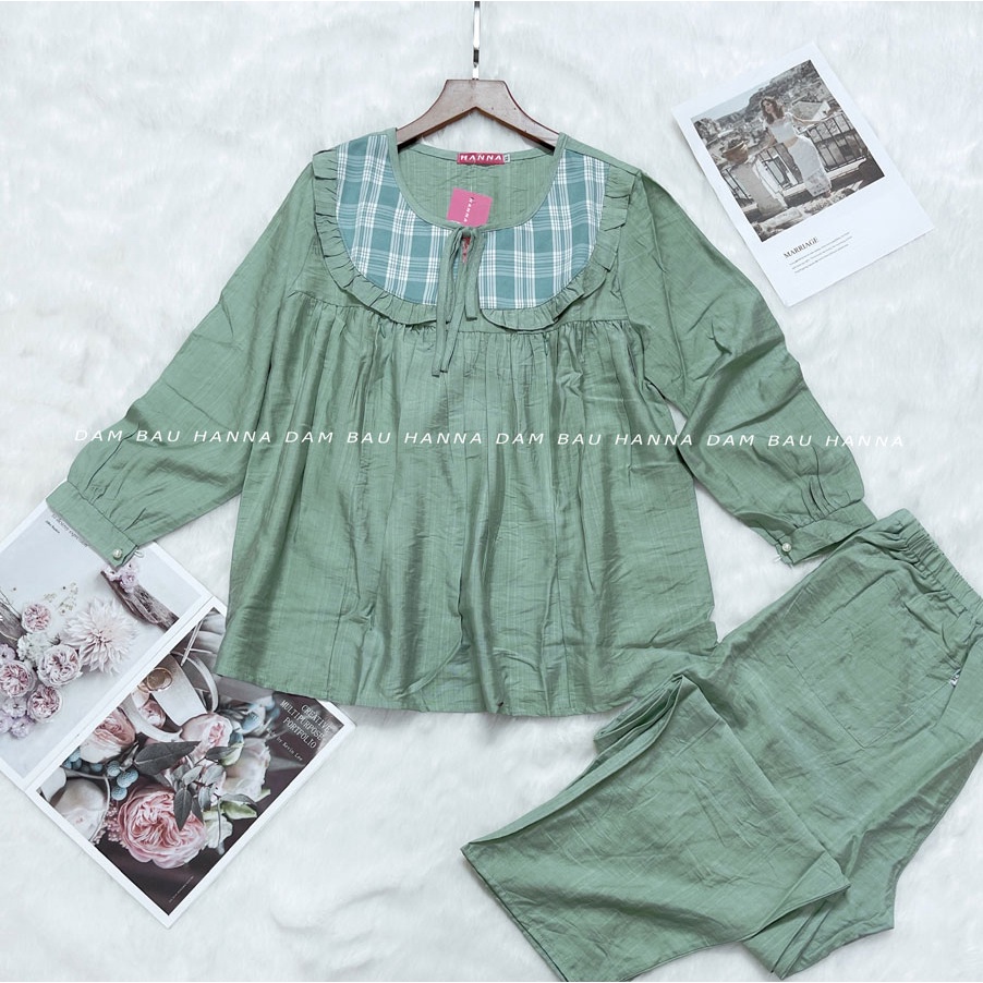 [HANNA] Đồ bộ cho mẹ đồ dài có khóa cho bé ty có size 40-80kg vải lụa xước mềm mát mùa hè nhẹ thấm mồ hôi lưng thun