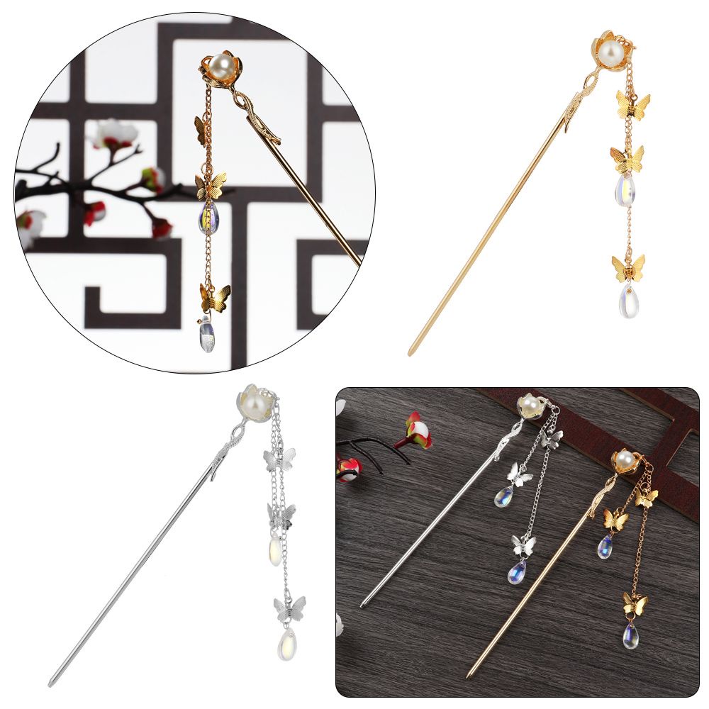 Trâm cài tóc trang trí tua rua dài đính ngọc trai nhân tạo phong cách Trung Hoa cổ điển