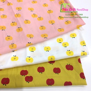 #V32🍎 VẢI TWILL HOẠ TIẾT QUẢ TÁO MAY ĐỒ CHO TRẺ EM, DOLL, OBITSU, DIY, DECOR, HANDMADE, QUILTING, SCRUNCHIES, BANDANA