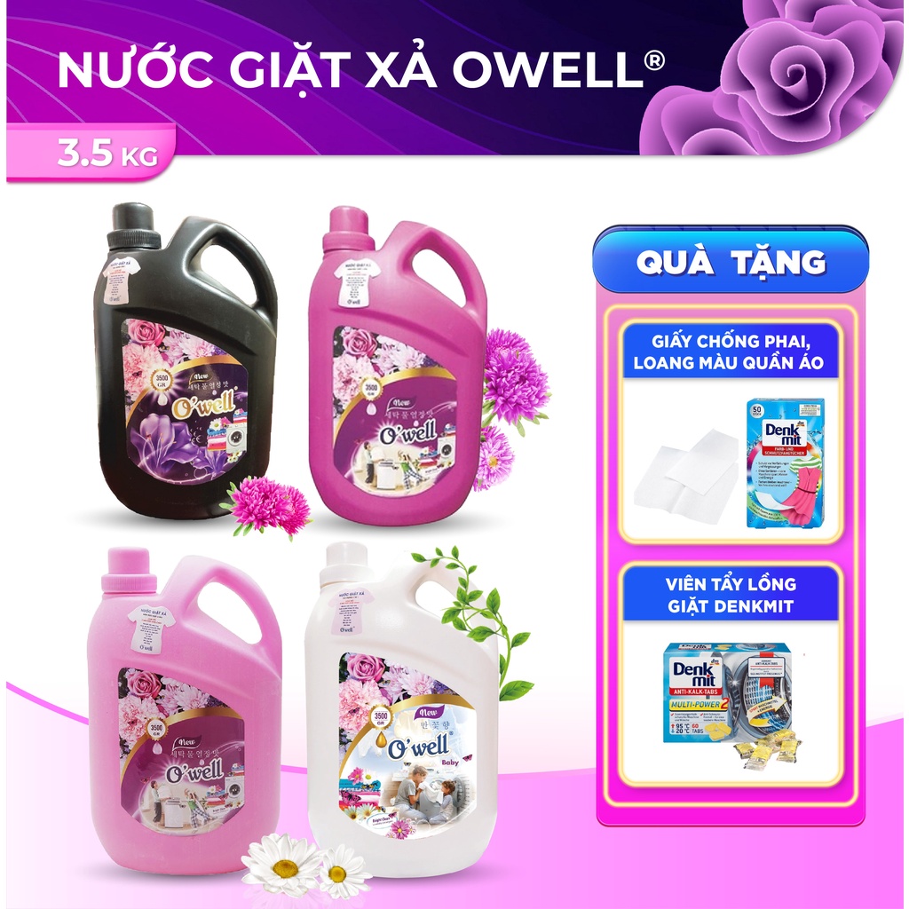 Nước Giặt Xả OWELL Trắng Sạch, Lưu Hương Thơm Lâu Chai 3.5L