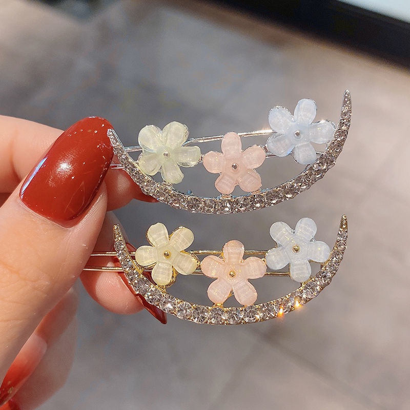 [Mới] Kẹp Tóc Đính Đá Siêu Lấp Lánh / Kẹp Tóc Bên Hông Bằng Hợp Kim Hình Hoa Đơn Giản Cho Nữ