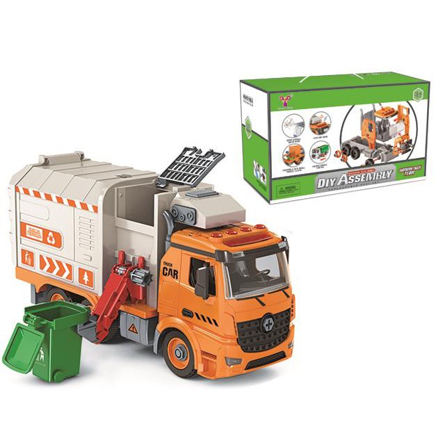 Bộ đồ chơi lắp ráp xe vệ sinh môi trường thu gom rác có đèn và nhạc giúp bé phát triển các kĩ năng