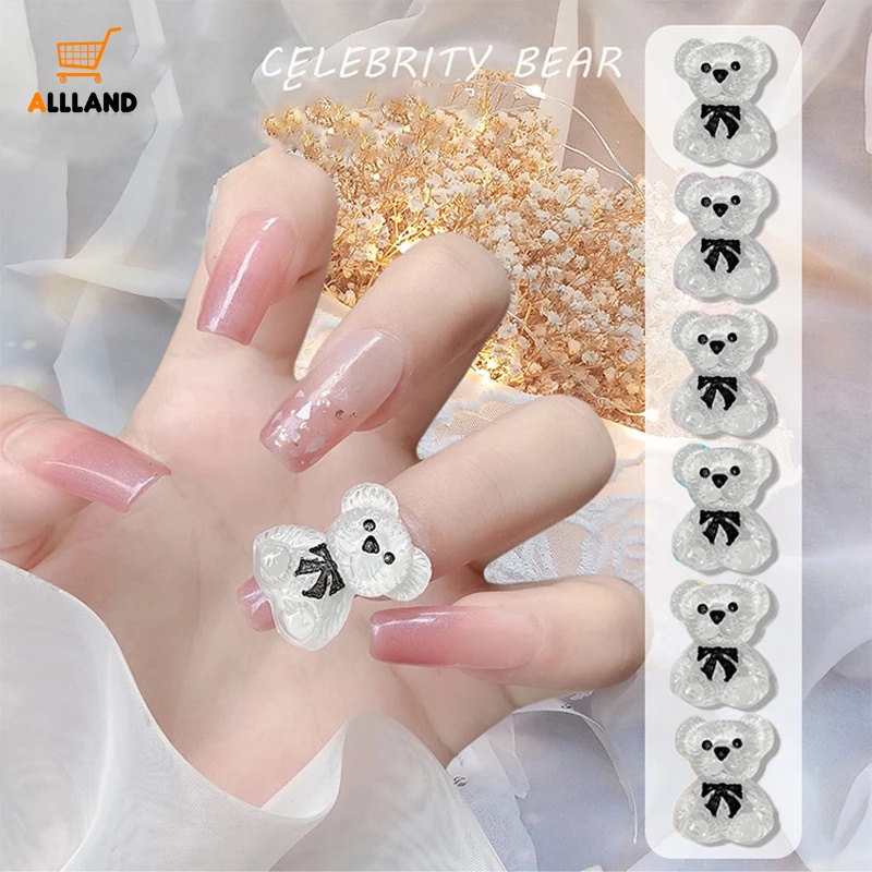 Miếng Dán Trang Trí Móng Tay Hình Gấu 3D Bằng Nhựa Resin Trong Suốt Thời Trang