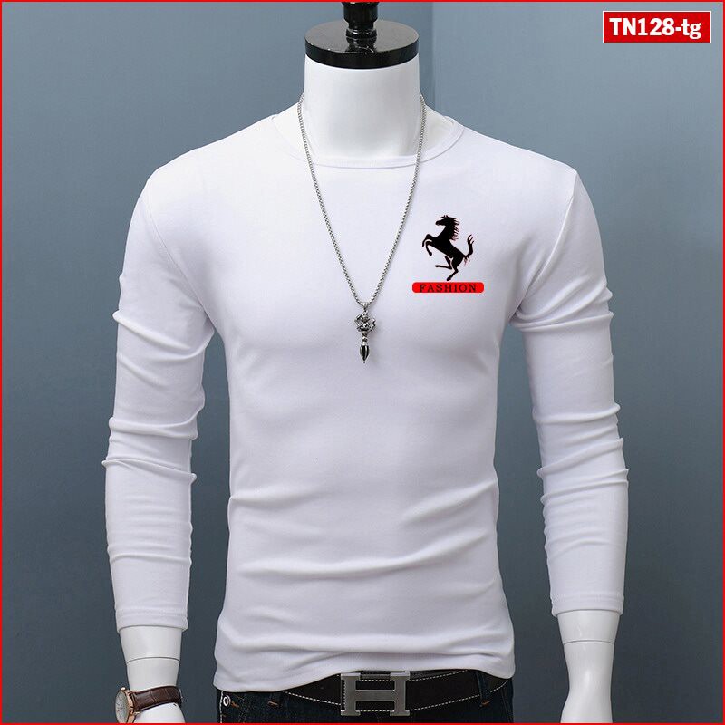 Áo thun nam tay dài TN128 logo con ngựa vải sợi tre tổng hợp bảo vệ môi trường | BigBuy360 - bigbuy360.vn