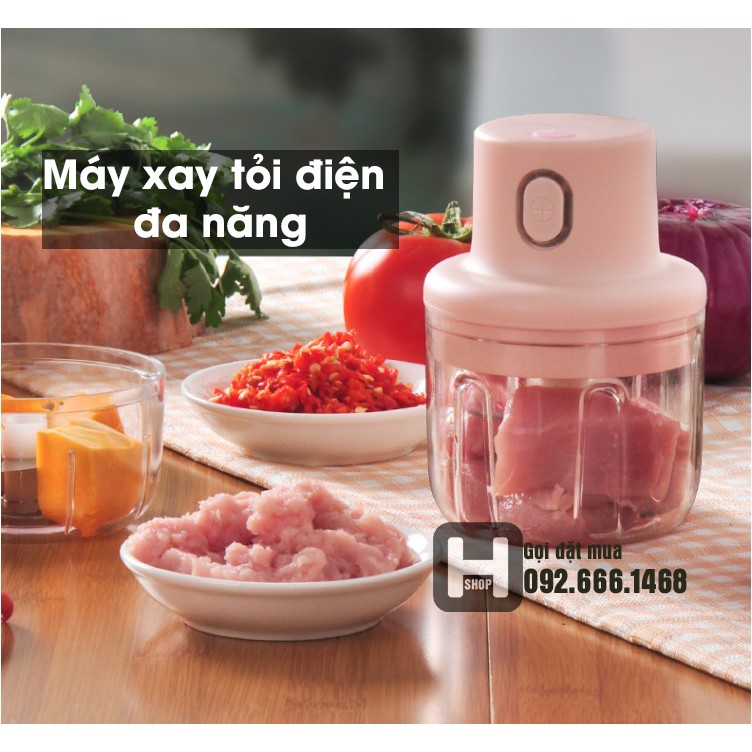 Máy Xay Mini Sạc Điện, , Xay Hành, Tỏi, Rau Củ.....Dung Tích 250ml