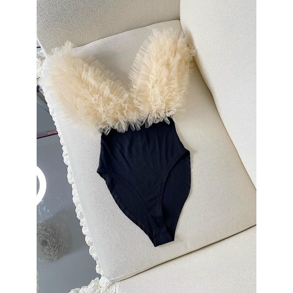 Áo bodysuit phối lưới cổ V | BigBuy360 - bigbuy360.vn