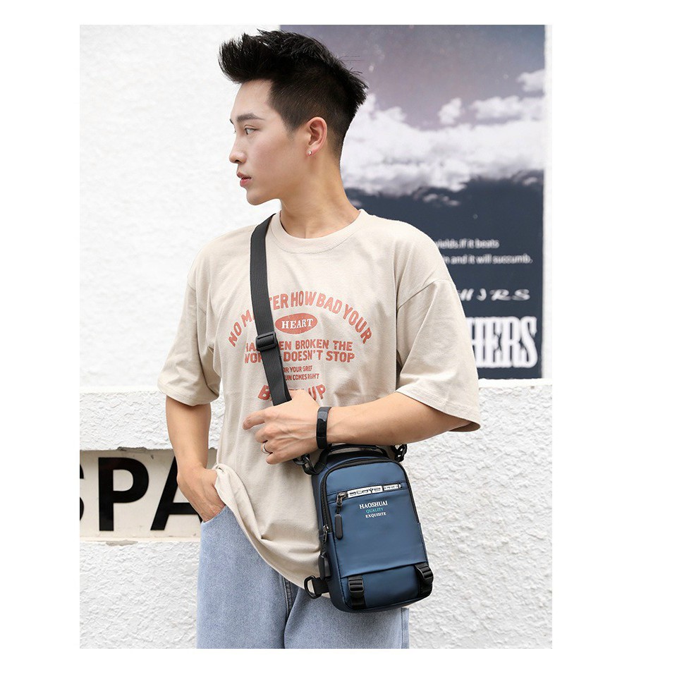 Túi đeo chéo nam vải Polyester kháng nước chống bám bụi tích hợp cổng sạc USB tiện dụng TC116 | BigBuy360 - bigbuy360.vn