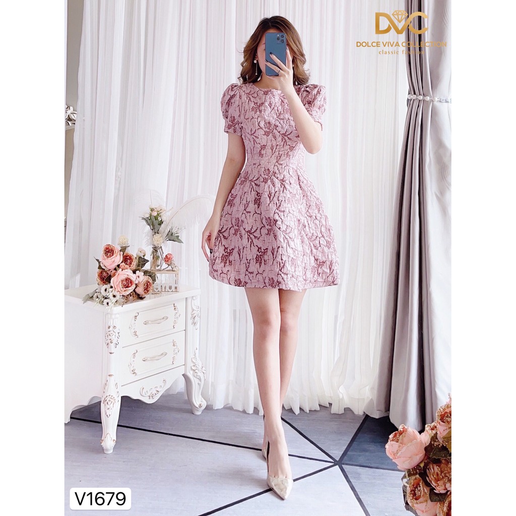 Váy hồng xòe khoét lưng V1679 - ĐẸP SHOP DVC ( Ảnh mẫu và ảnh trải sàn do shop tự chụp )