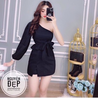 [HÌNH_THẬT_CUỐI]Áo phi lụa 1 tay hở vai cột nơ eo xinh