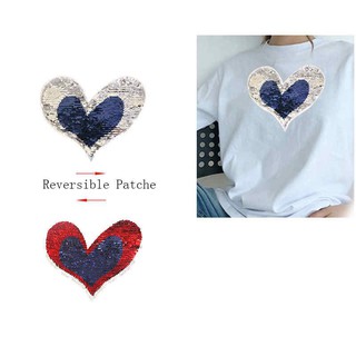 Love Heart Reversible Change Color Sequins Sew On Patches Clothes DIY Patc