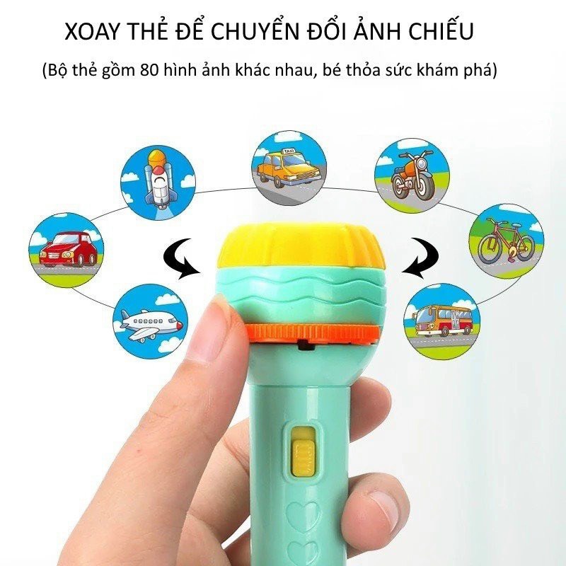 Đồ chơi đèn pin chiếu hình -10 đĩa 8 hình ngộ nghĩnh, đáng yêu để bé thỏa sức sáng tạo, khám phá
