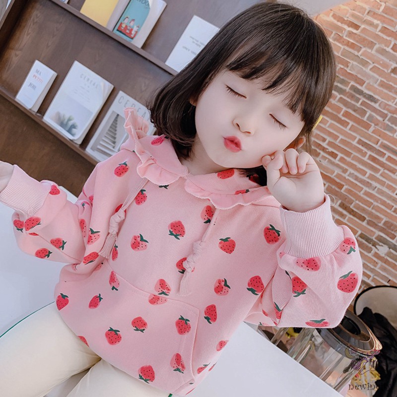 Áo Khoác Tay Dài Hoạ Tiết Dâu Tây Đáng Yêu Cho Bé Gái Kiểu Hàn Quốc