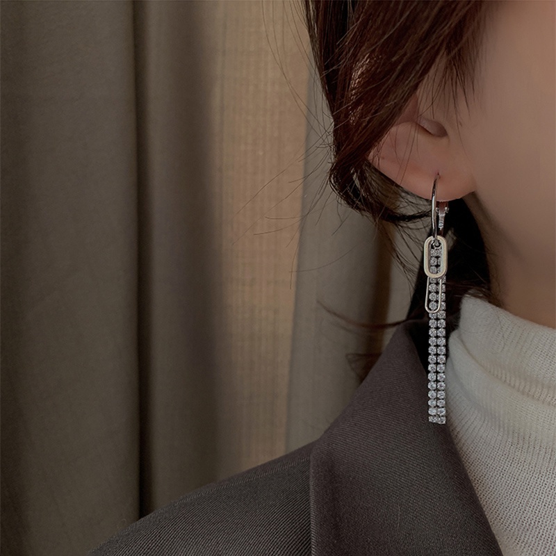 Asymmetrical tassel chain earrings simple cold style metal earrings personality cool earrings no pierced ear clip female