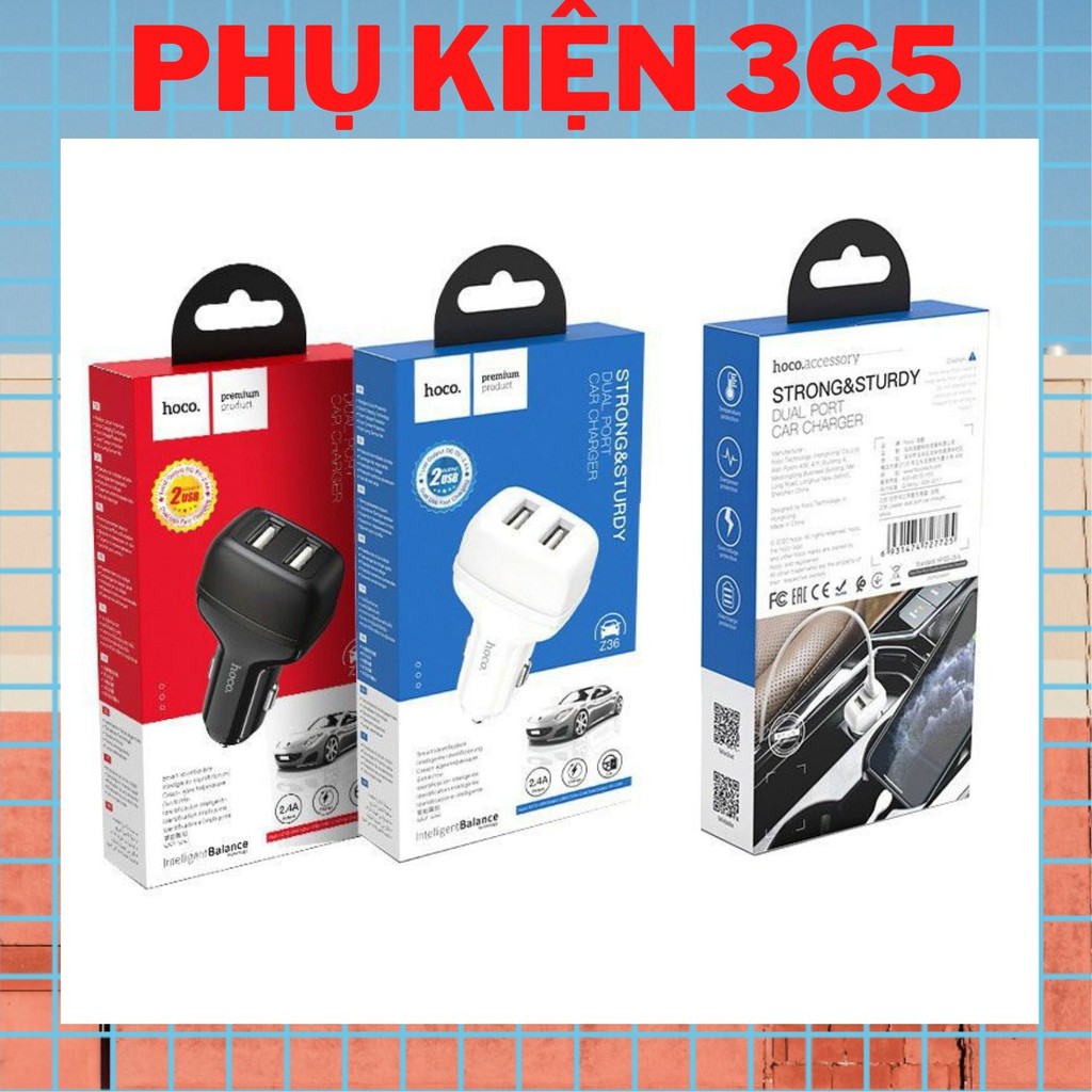 Cốc Sạc Xe Hơi Hoco Z36/ Z39/ Z40  1 Cổng Tẩu Sạc, 2 Cổng Sạc USB- Hàng Chính Hãng