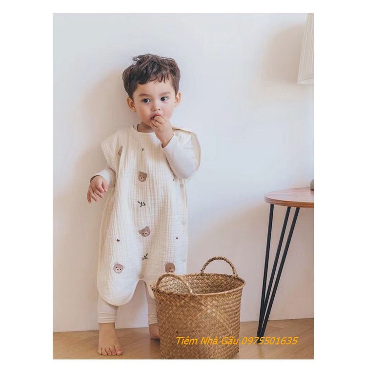 Túi ngủ chần bông/ Xô muslin thêu hình Gấu Thỏ Cho Bé 1- 4 Tuổi Hàn Quốc