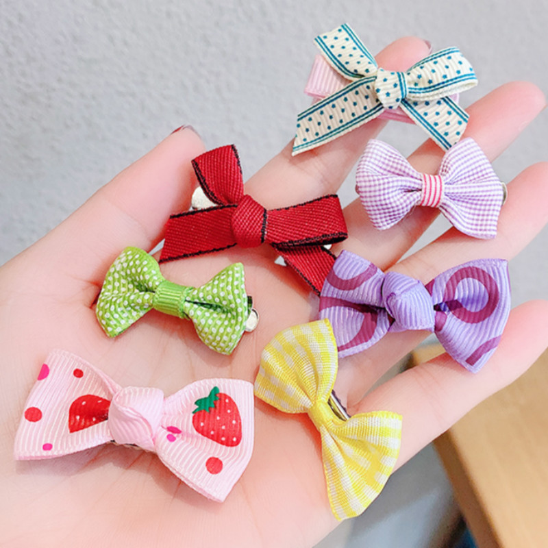 Korean Children's Color Cute Checkered Bow Hairpin Set Baby Princess Bangs Side Clip BB Clip Fashion Temperament Simple and Not Hurt Hair Accessories Headdress Gift