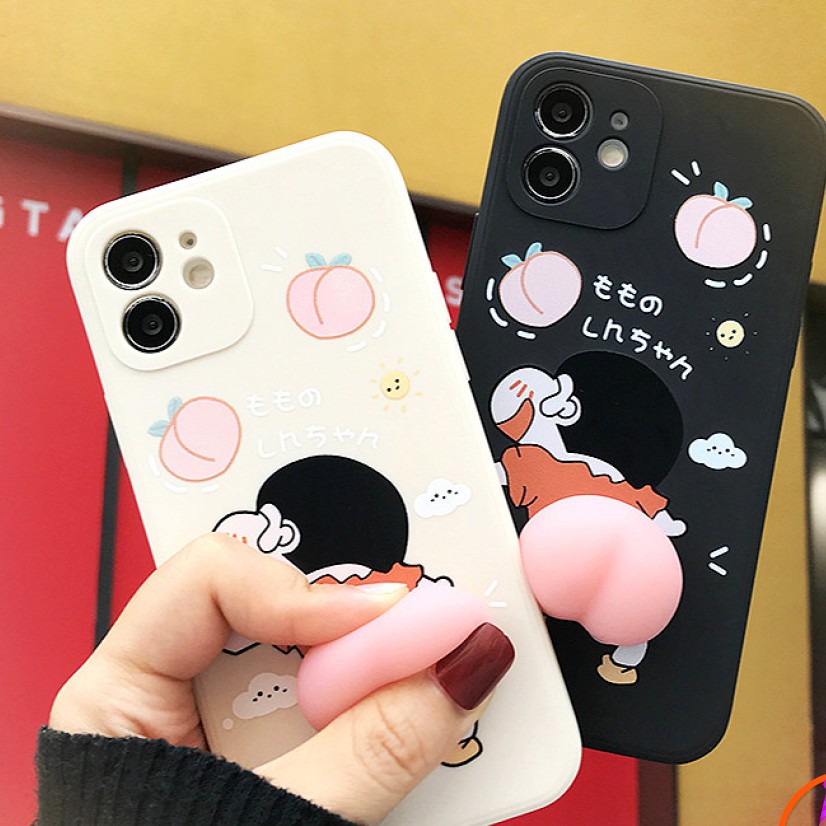 Ốp lưng IPhone cạnh vuông BVC Quả Đào 3D bóp 6/6plus/6s/6splus/7/7plus/8/8plus/x/xs/11/12/pro/max/plus/promax