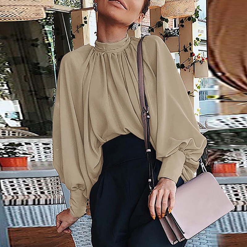 Áo Kiểu ZANZEA Tay Dài Màu Trơn Thời Trang Có Size Lớn Tùy Chọn