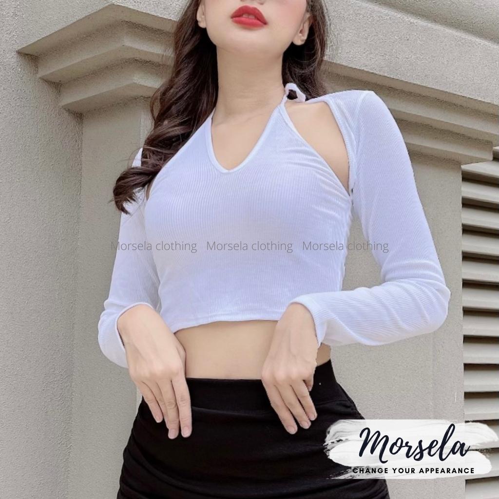 Áo croptop nữ tay dài cổ yếm - Áo crop top kiểu yếm - Morsela - CTTD02