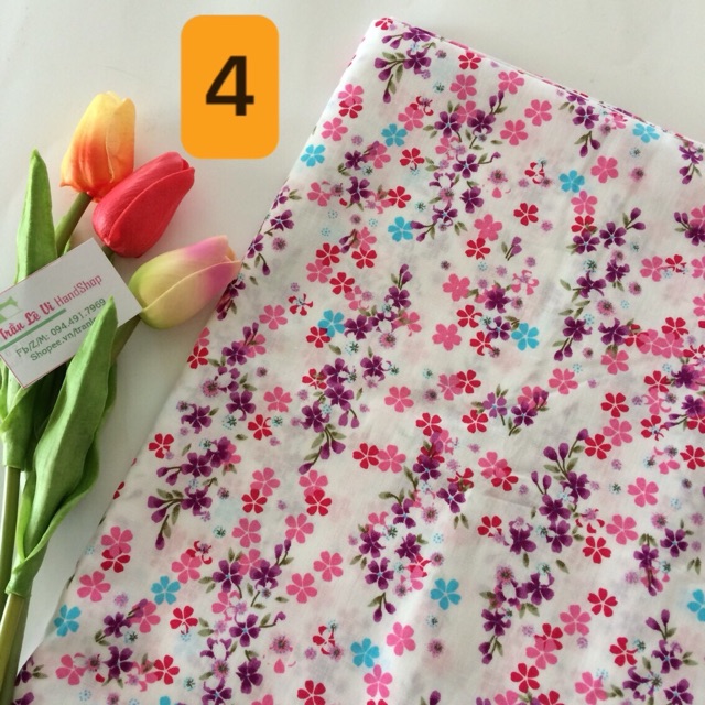 V201🌈 VẢI TWILL HOẠ TIẾT HOA TONE HỒNG MAY ĐỒ CHO DOLL, OBITSU, DIY, HANDMADE, QUILTING, SCRUNCHIES, DECOR