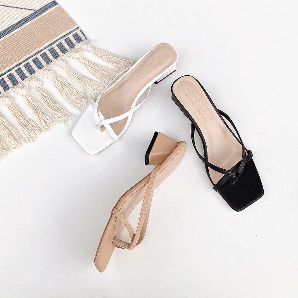 Guốc Xỏ Ngón Detaunisex Gót Vuông Quai Ba Dây Nhỏ Phong Cách Hàn Quốc Mã G501