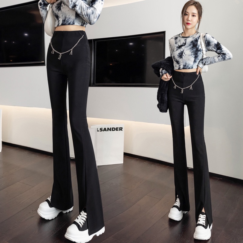 Quần dài ống loe xẻ tà thời trang mùa thu